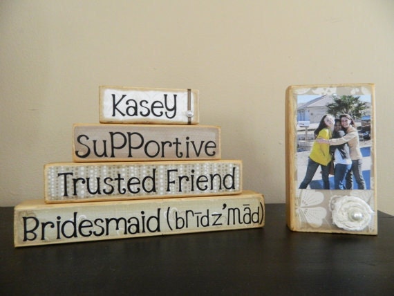 Personalized Bridesmaid gift wooden stacker with photo block set