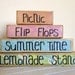Summer time wooden stacker- Picnic, lemonade stand, summer time, flip flops- summer decor wooden blocks shabby chic