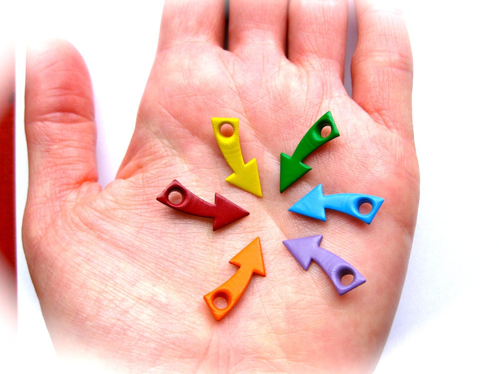 Cupid's Arrow Eyelets/Embellishments-Rainbow of Red, Orange, Yellow, Green, Blue, and Purple-Lot of 12-Geometric 1980's Neon