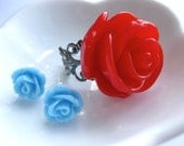 Flower Cabochon Jewelry Set-Icing Rose Filigree Ring and Sweet Rosette Pierced or Clip-On Earrings-Custom Colors-Mother's Day Gift