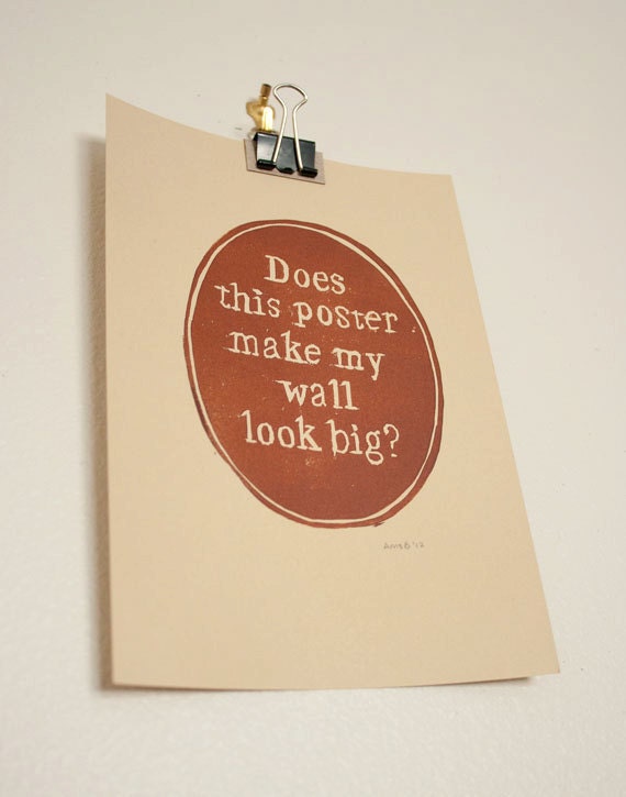 PRINT - Big Wall Small print Cheeky and Fun LINOCUT Male - Dorm Room, Apartment, Wall Decor