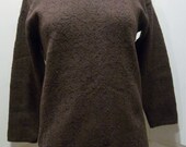 Vintage Wool Crewneck Brown Sweater Hip Length w/ Floral Design size S-M
