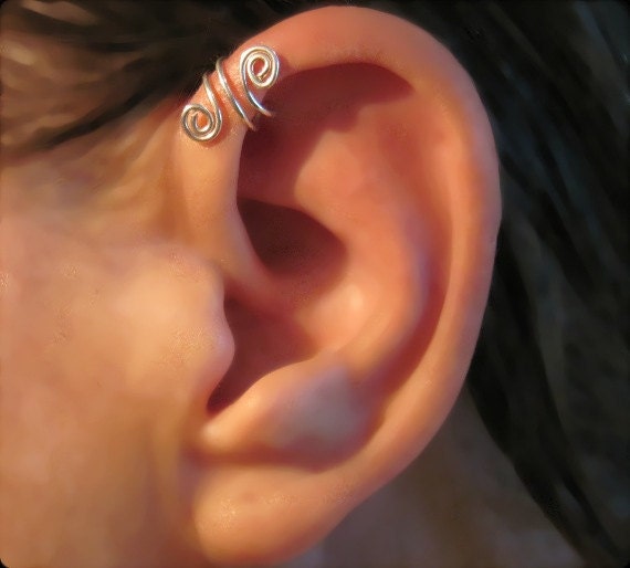 No Piercing Sterling Silver Handmade Helix Cuff Ear Cuff "Spiral Up" 1 Cuff
