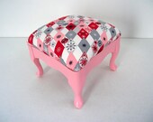 Upcycled Tuffet - Midcentury Modern - Atomic Fabric - Sputnik Pink- Cottage Chic Decor -  Recycled Mini Ottoman