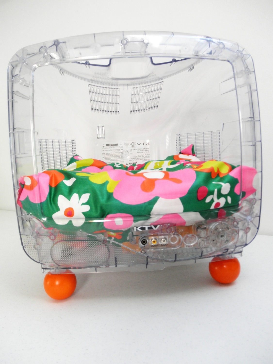 Upcycled T.V. Pet Bed - Cat Bed - Dog Bed - Mod Retro - Large Floral Mod Print - Good Mood Comfy Furniture