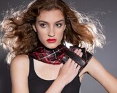 Black Leather Red Stones Cuff Wallet - Arrow