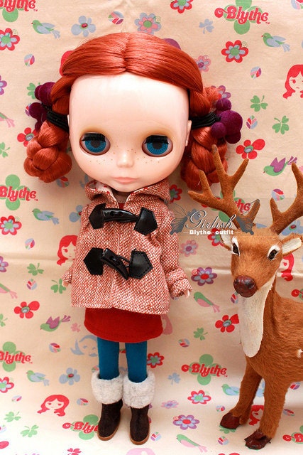 20% OFF - Brick-Red Coat with OX-horn buttons for Blythe doll