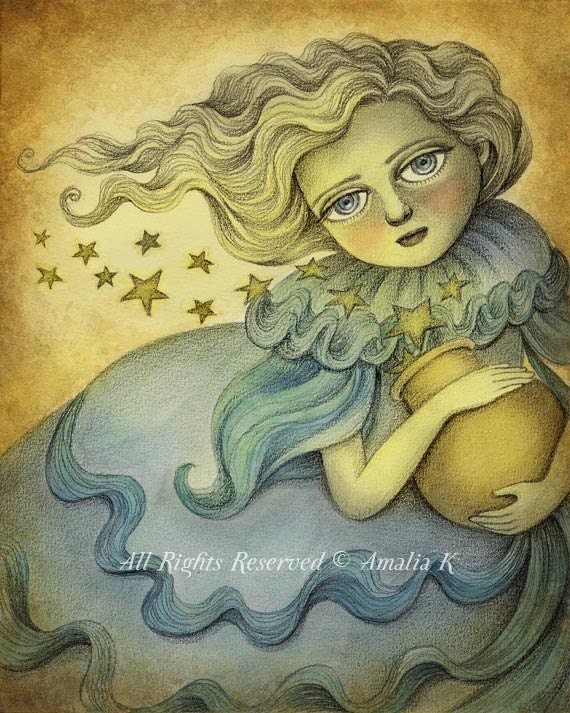 Print of Original Painting, Reproduction Digital Print, Fantasy Illustration - Andromeda the Stars Keeper by Amalia K - 8x10 inches