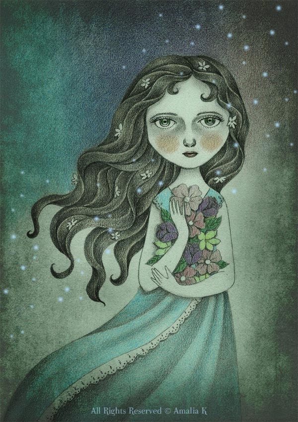 Fine Art Print - Flower the Midnight Goddess by Amalia K
