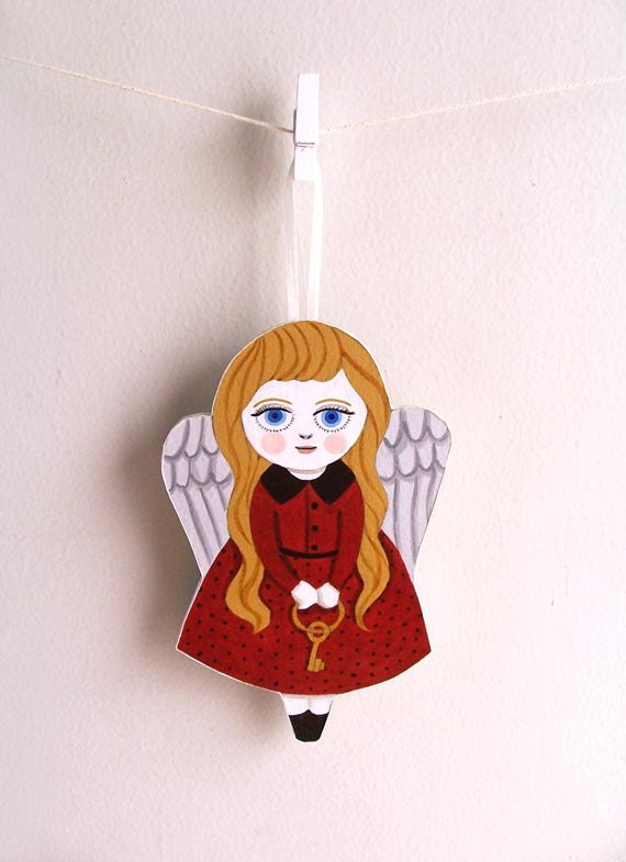 OOAK Hand Painted Original Hanging Paper Doll 2 - Vintage Angel