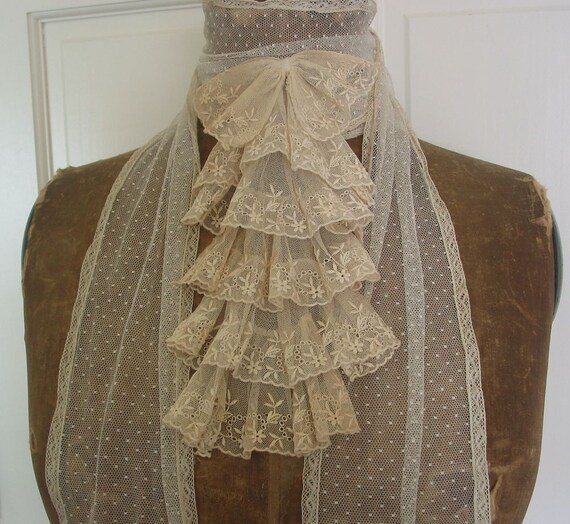 Reserved Antique Edwardian Ecru Ruffled Lace by lacesparklevintage