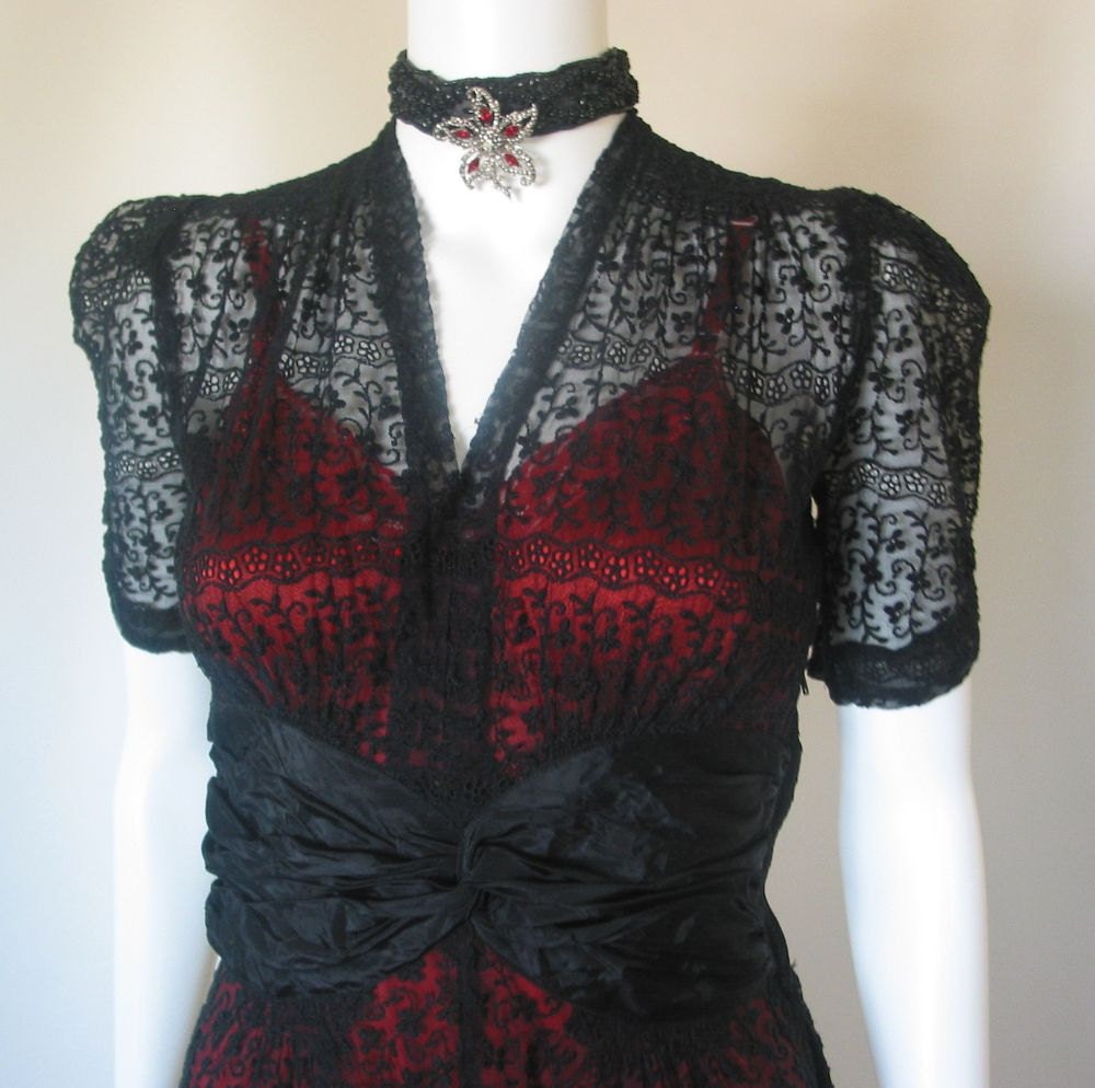 Vintage 1940's Black Lace Dress 4-Piece