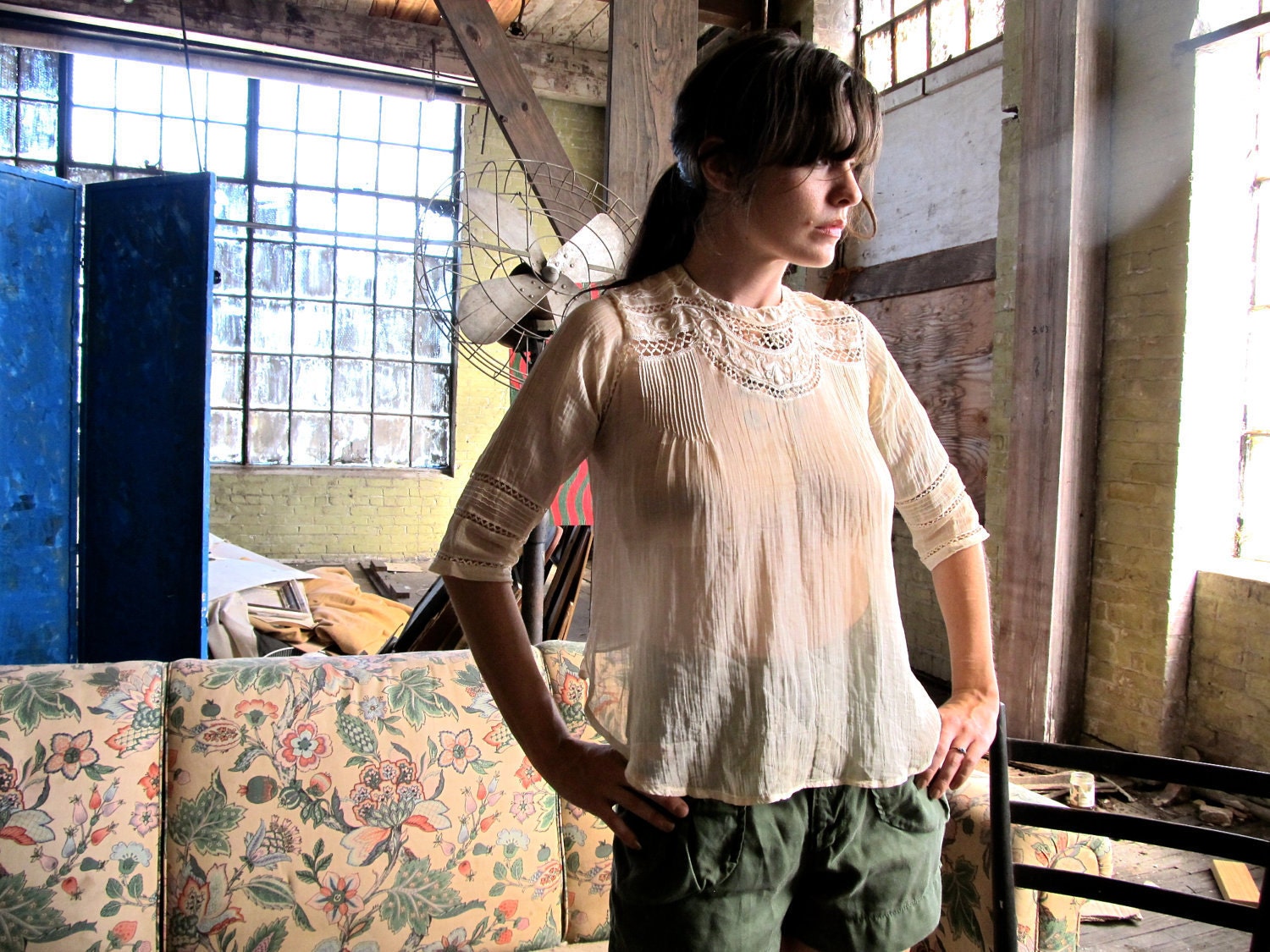 Antique Edwardian Cotton Peasant Blouse