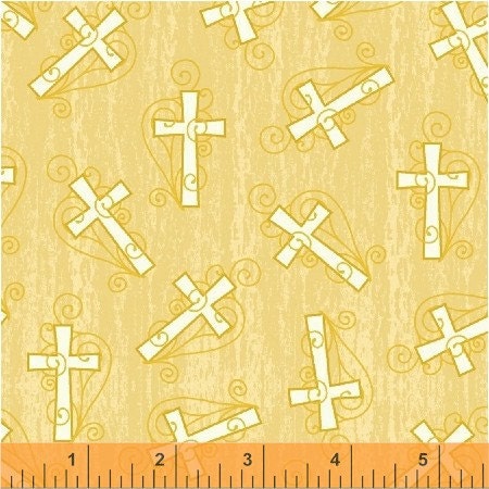 1 yard windham INSPIRATIONS 100% cotton quilt fabric 33430-1 cream crosses on gold cross Christian