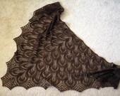 Hand knit shawl in chocolate brown coffee lace merino wool and tencel gift for her