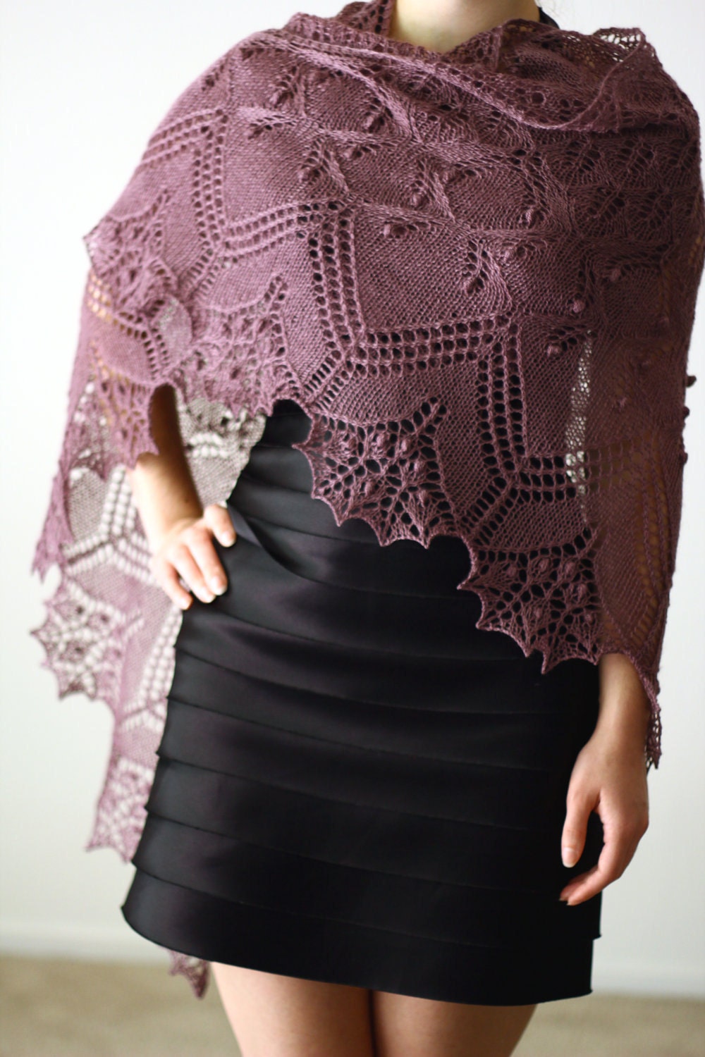 Hand knit shawl lace elegant triangular gift for her - Made to order