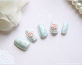 Romantic Flora Fake Nail Set - Take me to the Aegean Sea