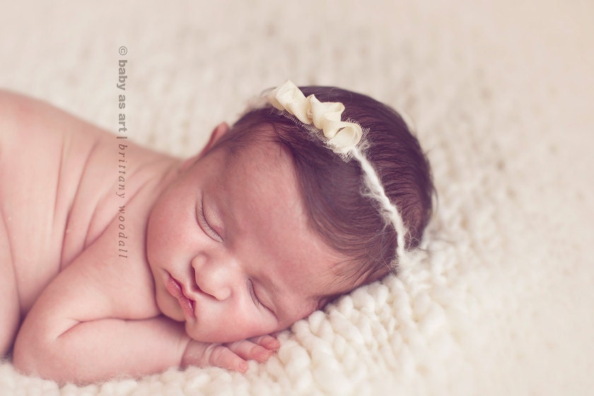 the Divine : Newborn Headband - Ivory - Newborn Photo Prop - halo, newborn headband, head band, ruffle, pearl