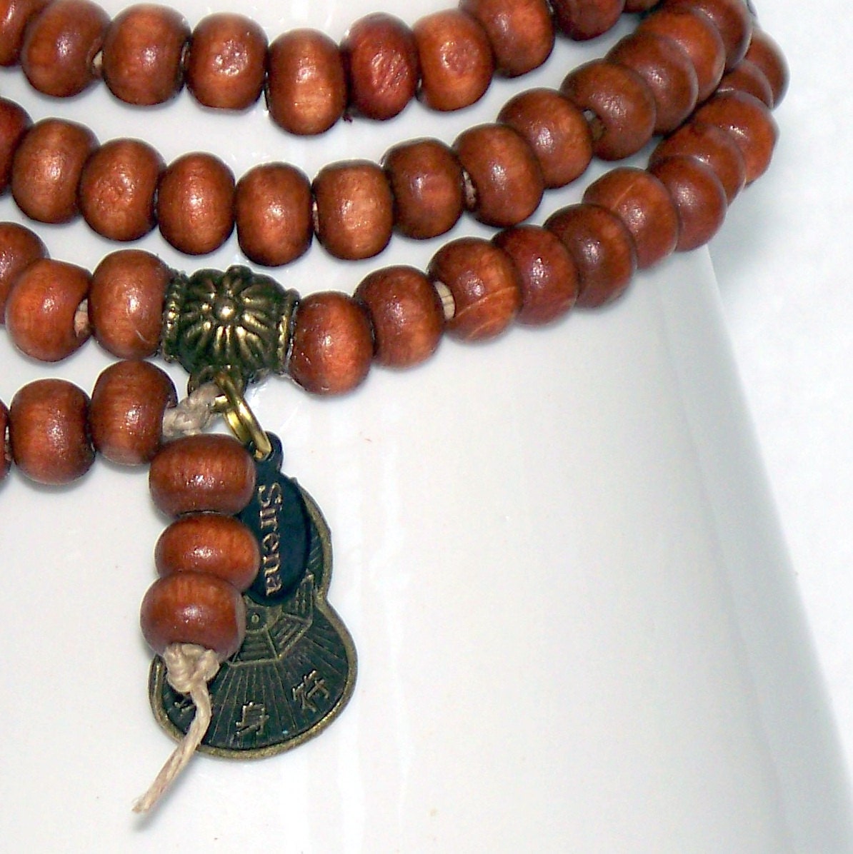 Medium Brown 108 wood Mala with Carved Bone counters - FREE SHIPPING - MySirenaDesigns