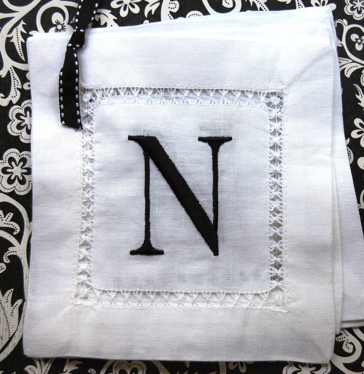 White Linen Monogrammed Cocktail Napkin