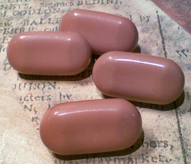 4 Vintage Plastic Toggle Bar Buttons Dusty Pink Taupe 1-1/8 Inch 29mm