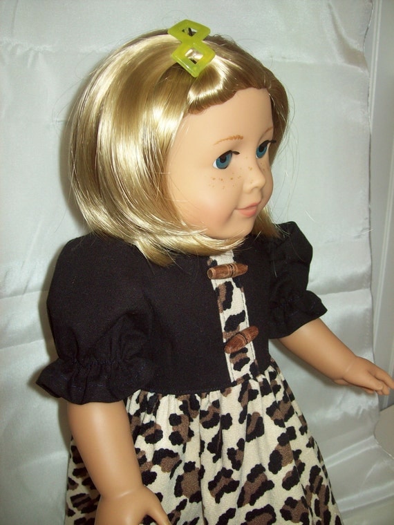 American Girl Doll Clothes  18 inch doll dress. Animal print dress with black trim.