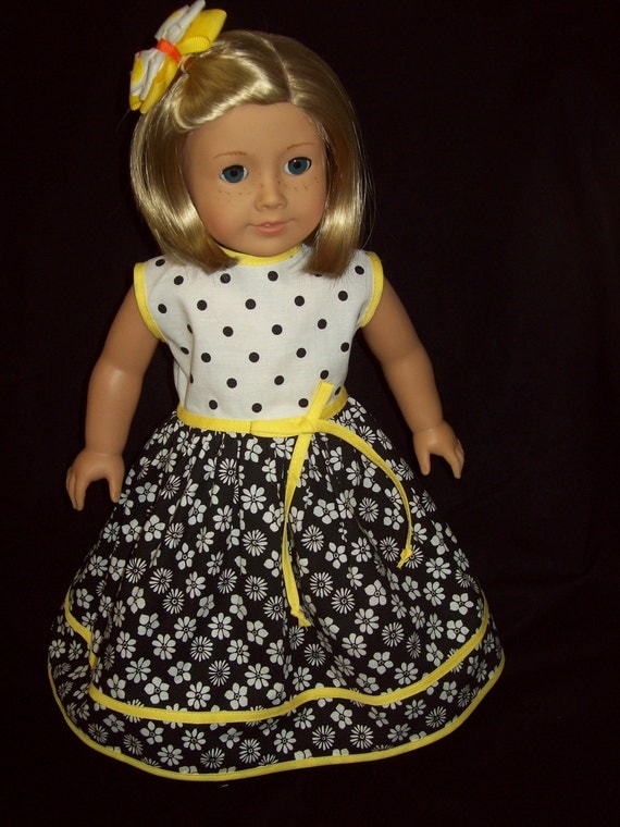 American Girl Doll clothes 18 inch doll dress from black and white polka dot fabric