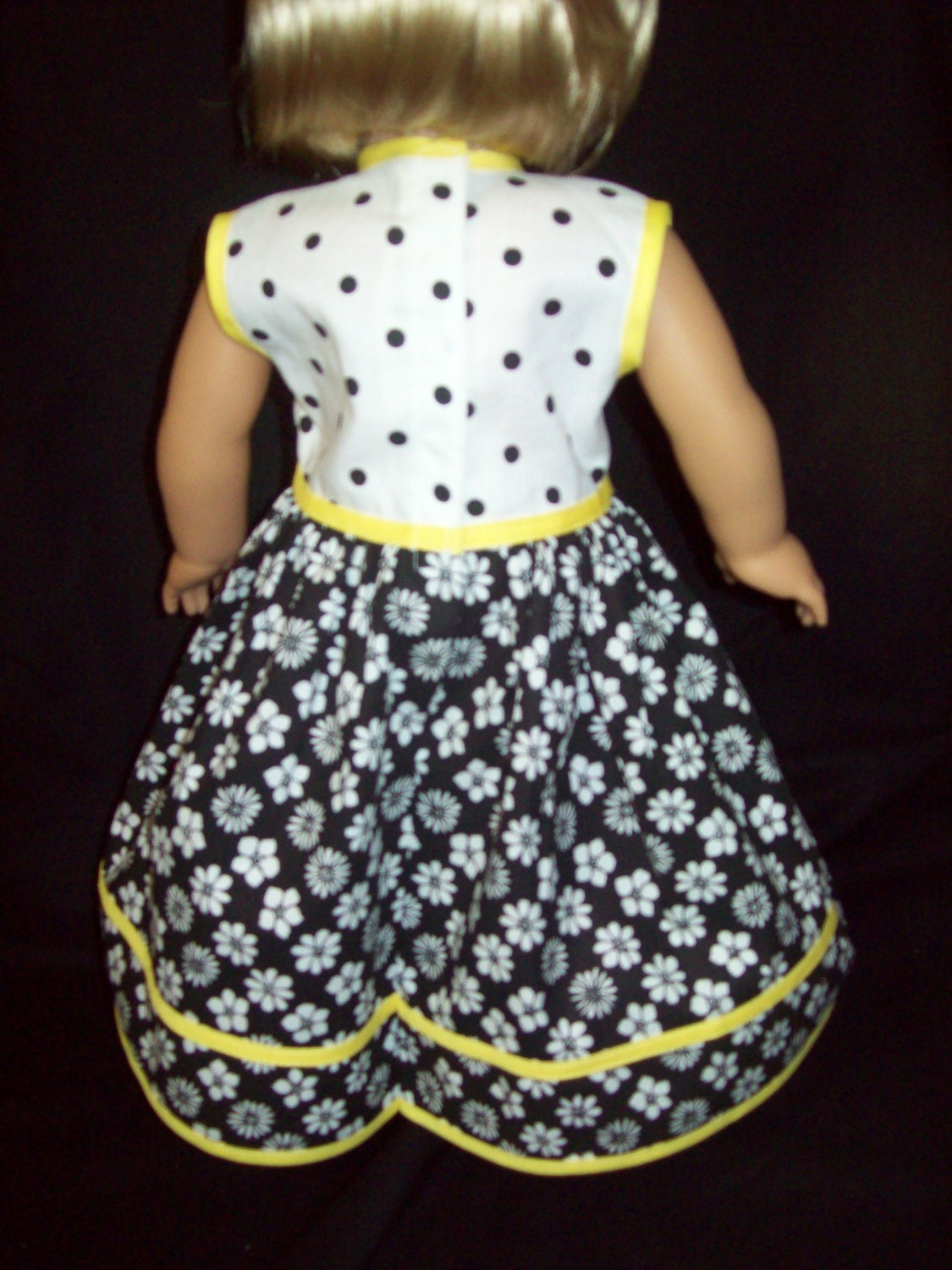 American Girl Doll clothes 18 inch doll dress from black and white polka dot fabric