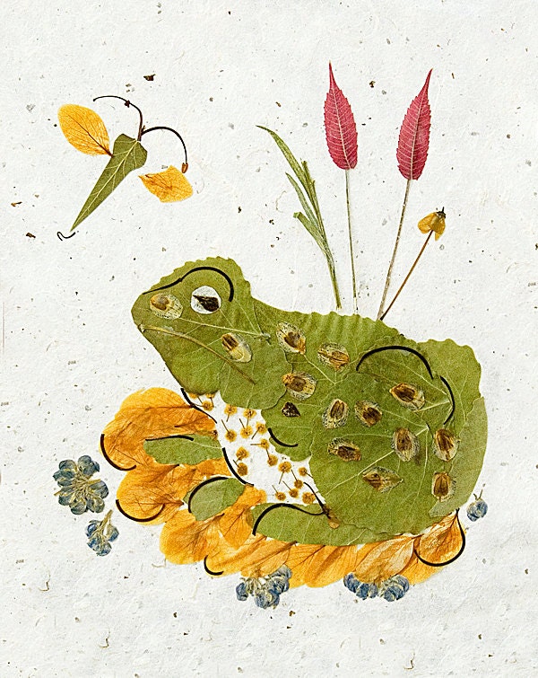 Contemplative Frog - Fantasy Flower Frog Art - 6 x 8 Giclee Print