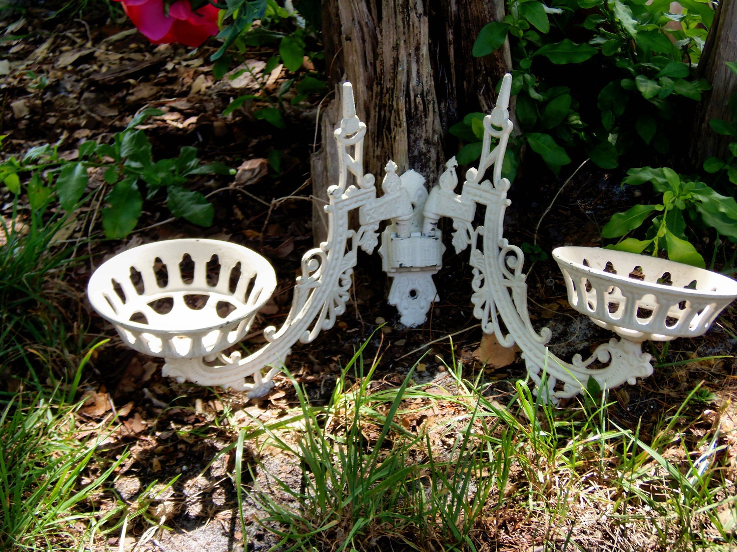 Antique Double Wall Bracket Kerosene Lamp Holder Cast Iron Victorian French Paris Apartment Shabby