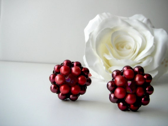 Lovely Vintage Maroon Cluster Earrings