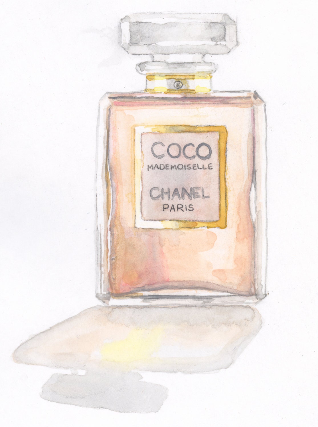 Coco Mademoiselle Chanel Painting Watercolor Eau de Parfum Paris Perfume Bottle - Digital Print 6 x 9