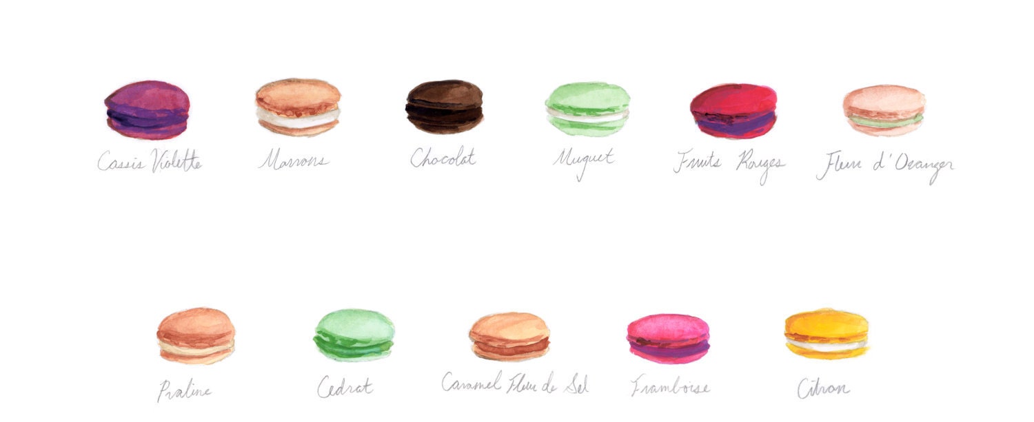 Macaron Flavors Laduree Menu Chart Watercolor Painting - Digital Print 8 x 10 Laure