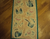 Vtg MWOT 60s Turquoise & Pink Tea Towel, Cooking Kitsch