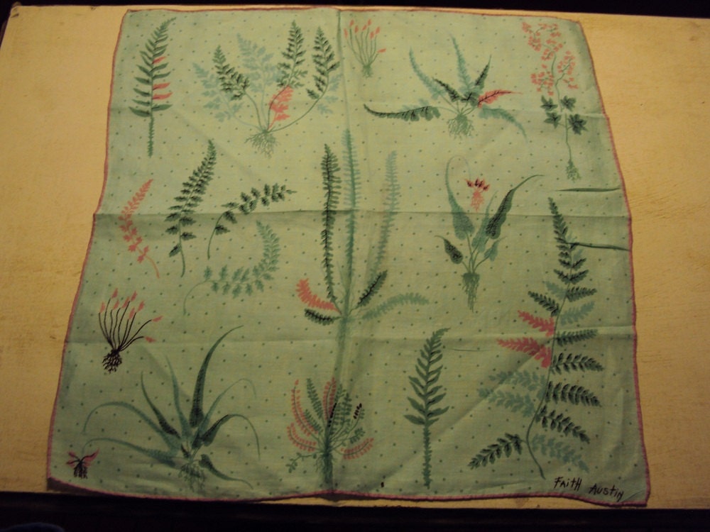 Vtg. Faith Austin Hanky, Fern and Flora