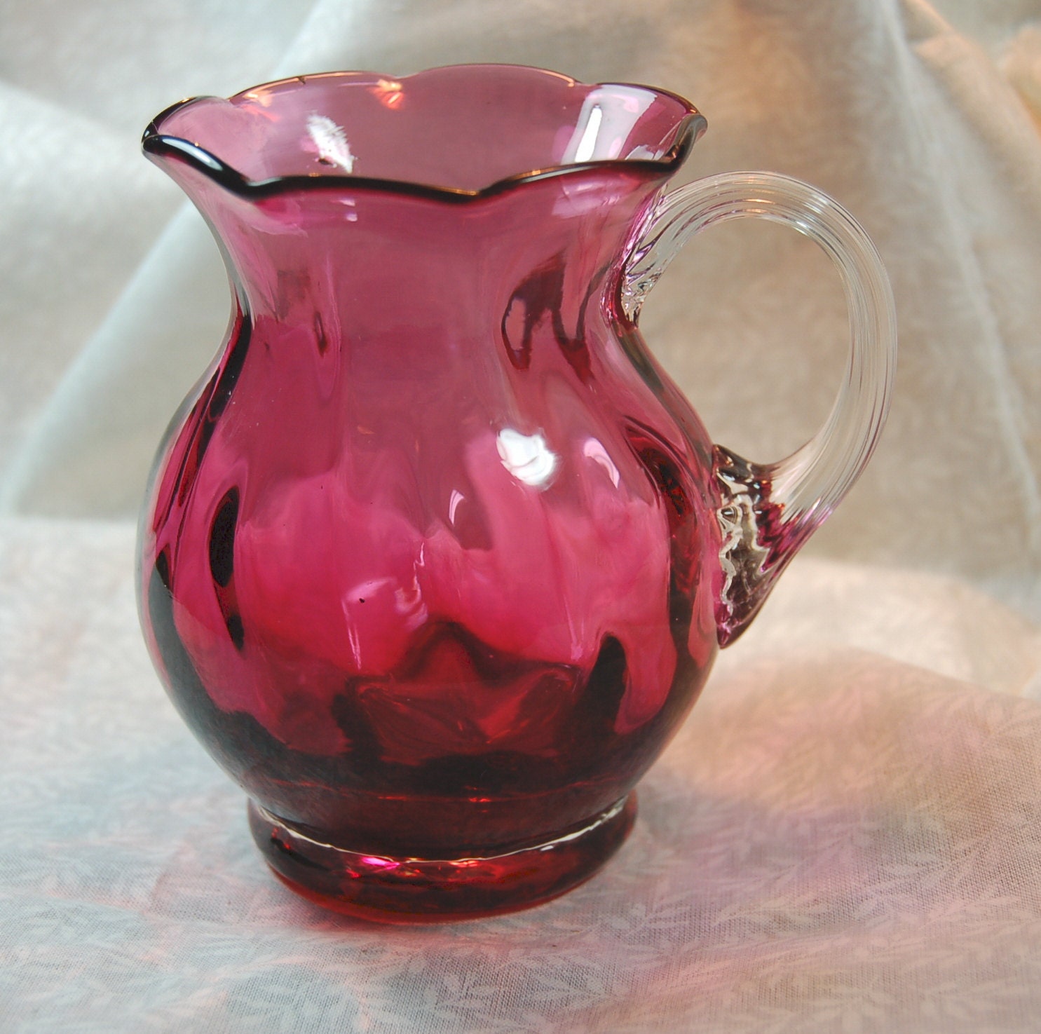 Vintage Cranberry Glass Small Cream Pitcher Pilgrim By Circadesign