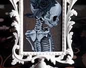 Memento Mori - fetal skeleton portrait in vintage standing frame.