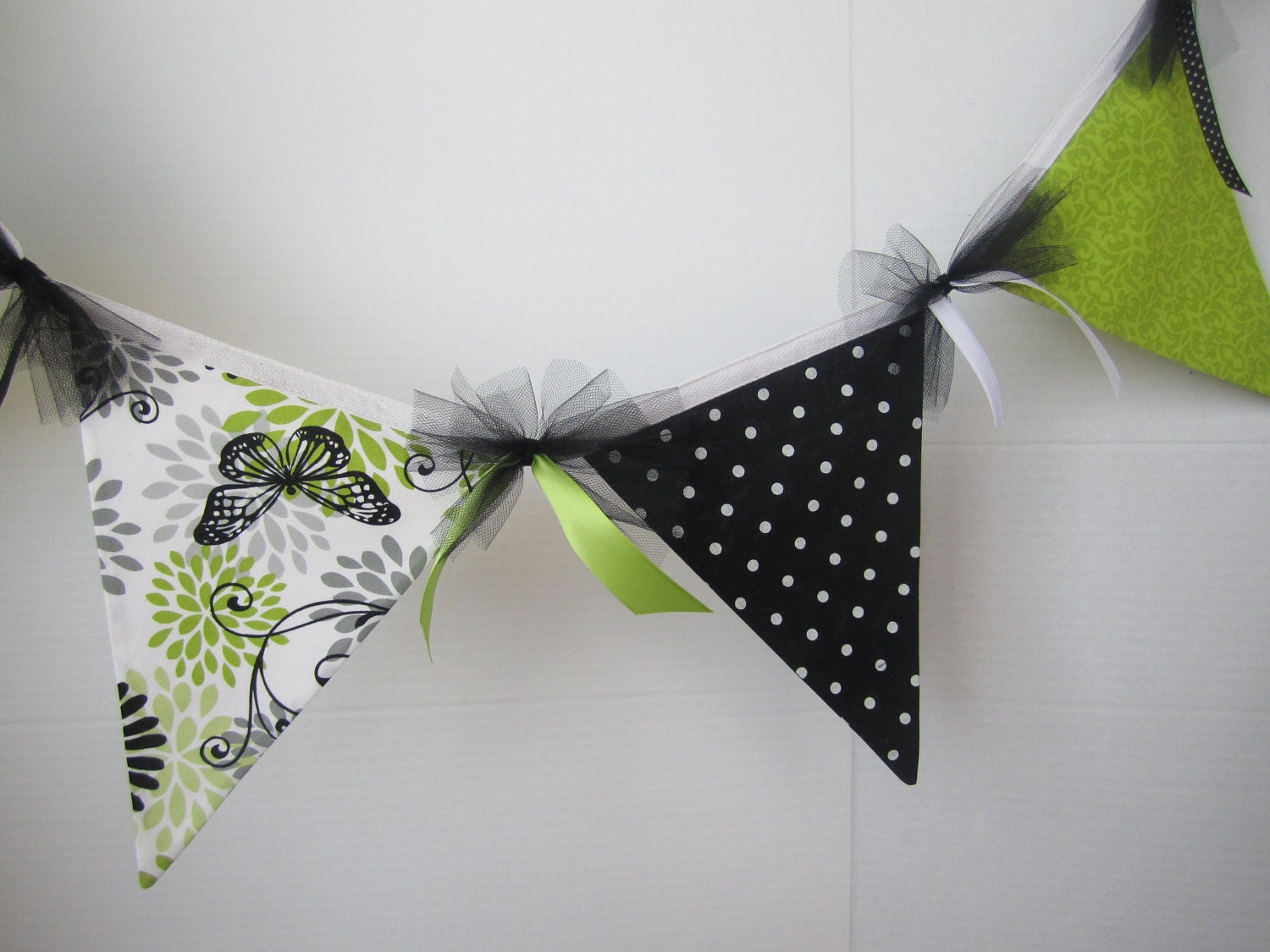 CLEARANCE- Butterfly Party Decoration or Butterfly Bedroom Decor - 10 Flag Fabric Banner / Bunting