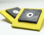 Yellow Gray and White Square Leather Post Earrings by Cre8tivesoul