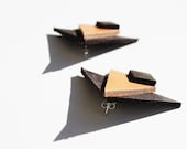 Tan Brown and Gray Leather Geometric Post Earrings by Cre8tivesoul
