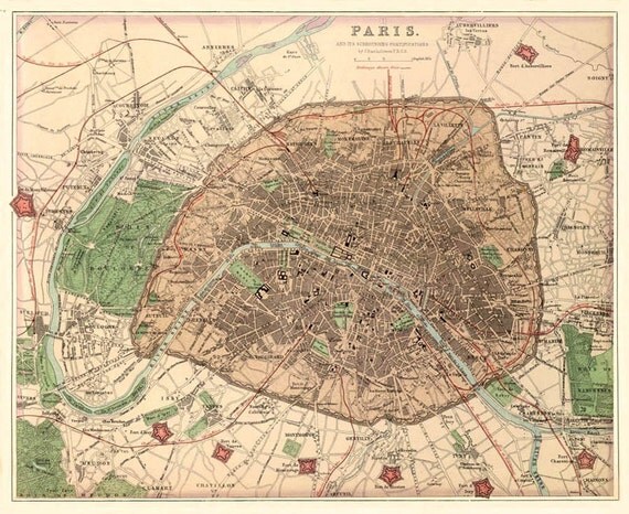 Old map of Paris Paris map Fine reproduction by AncientShades