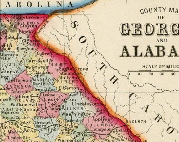 Vintage state map of Alabama and Georgia - 1860 PRINT - 11 x 14" (Larger sizes available)