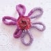 Knitted Brooch Handknitted Pin Wool Badge Purple Cell Asymmetrical Flower Embroidered Spiral Freeform Yarn Art