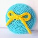Turquoise circle with yellow bow crocheted brooch pin boutonniere of mercerized cotton thread