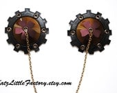 Steampunk inspired pasties gears mechanical robotic goth industrial nipple covers with chains