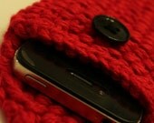 Knit iPhone Cozy Sleeve Case Cover Red With Black Button