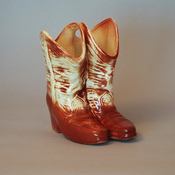 Items similar to Vintage Ceramic McCoy Cowboy Boot Vase on Etsy