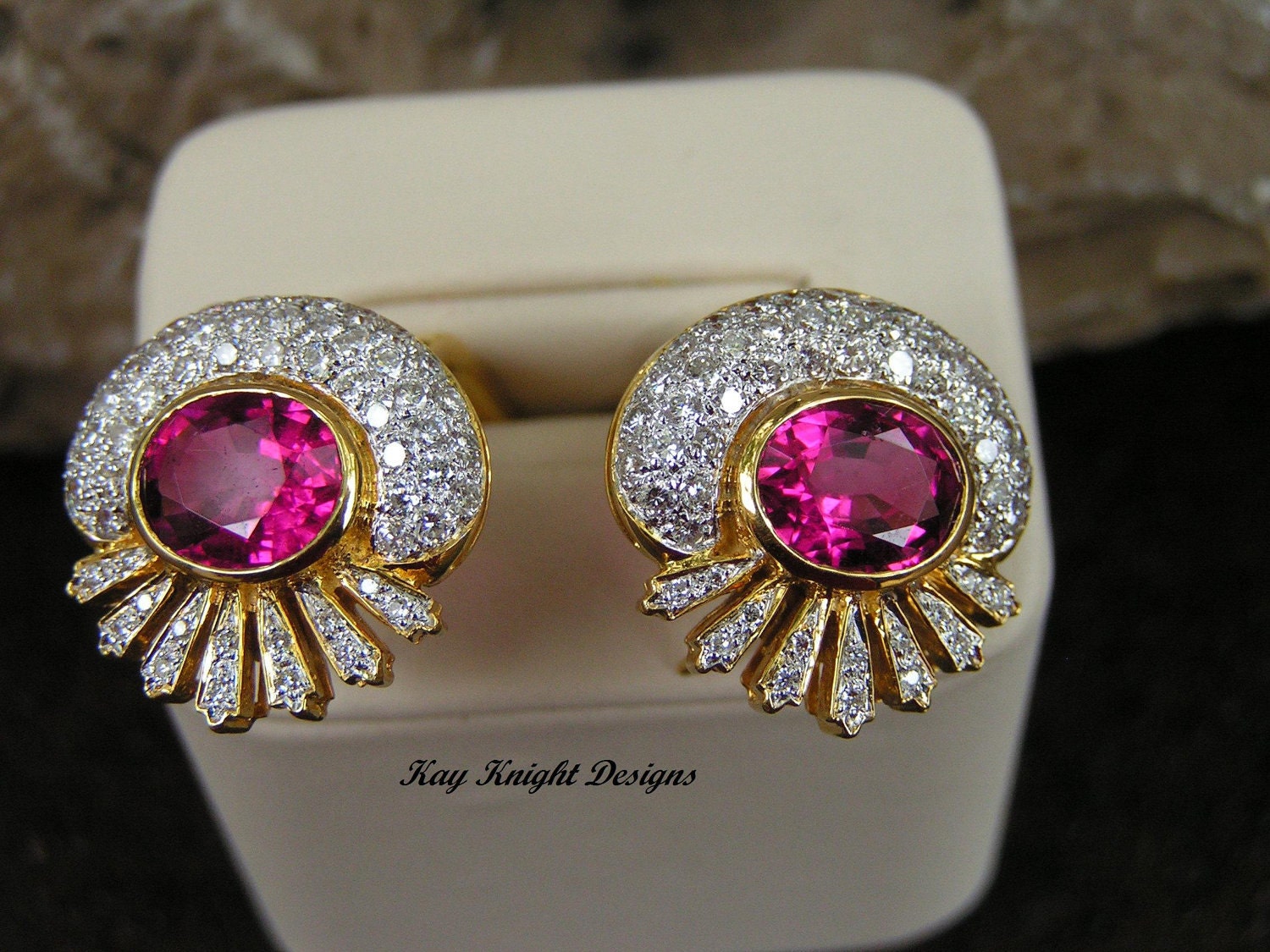 Statement Rubellite and diamond earrings