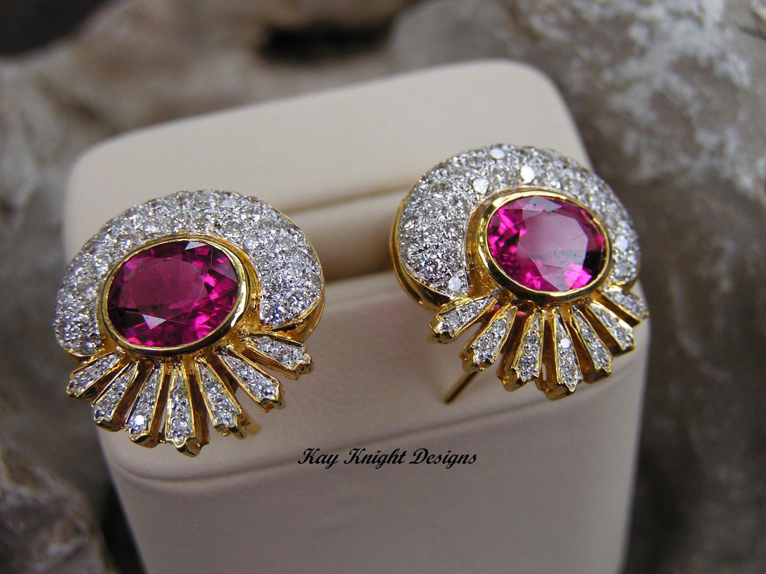 Statement Rubellite and diamond earrings