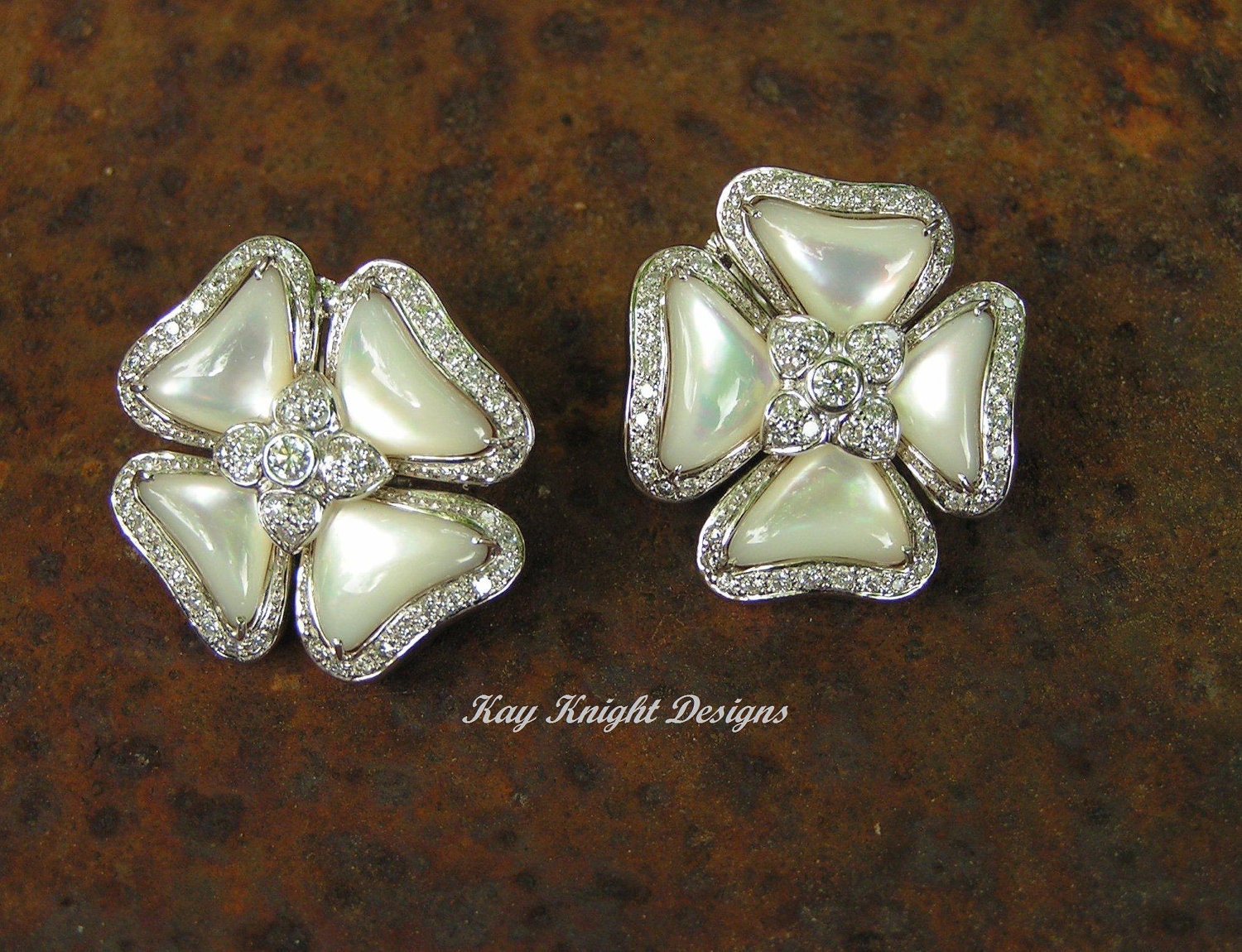 Mother of pearl and diamond earrings